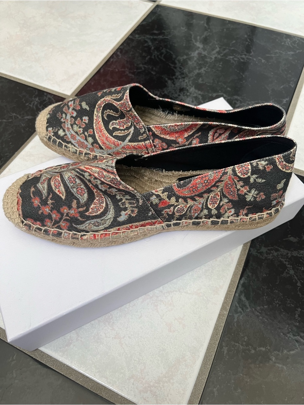 Nib 100% Auth Isabel Marant Black Paisley Slip-On Espadrilles Sz 37 - Picture 5 of 8